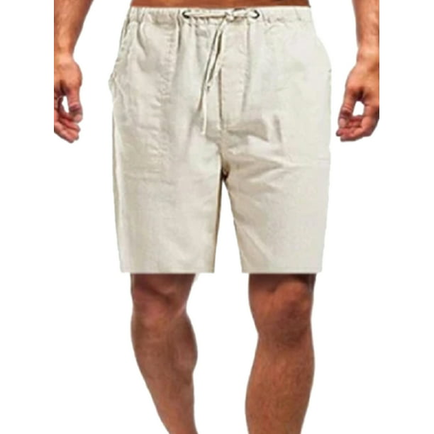 Men Casual Solid Linen Cotton Beach Sweatpants Summer Elastic Waist Classic Fit Shorts REYO 
